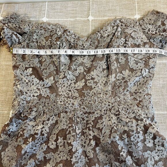 Rene Ruiz Neiman Marcus Sweetheart Metallic Lace Formal Dress Gold Women’s 18 - Picture 10 of 16